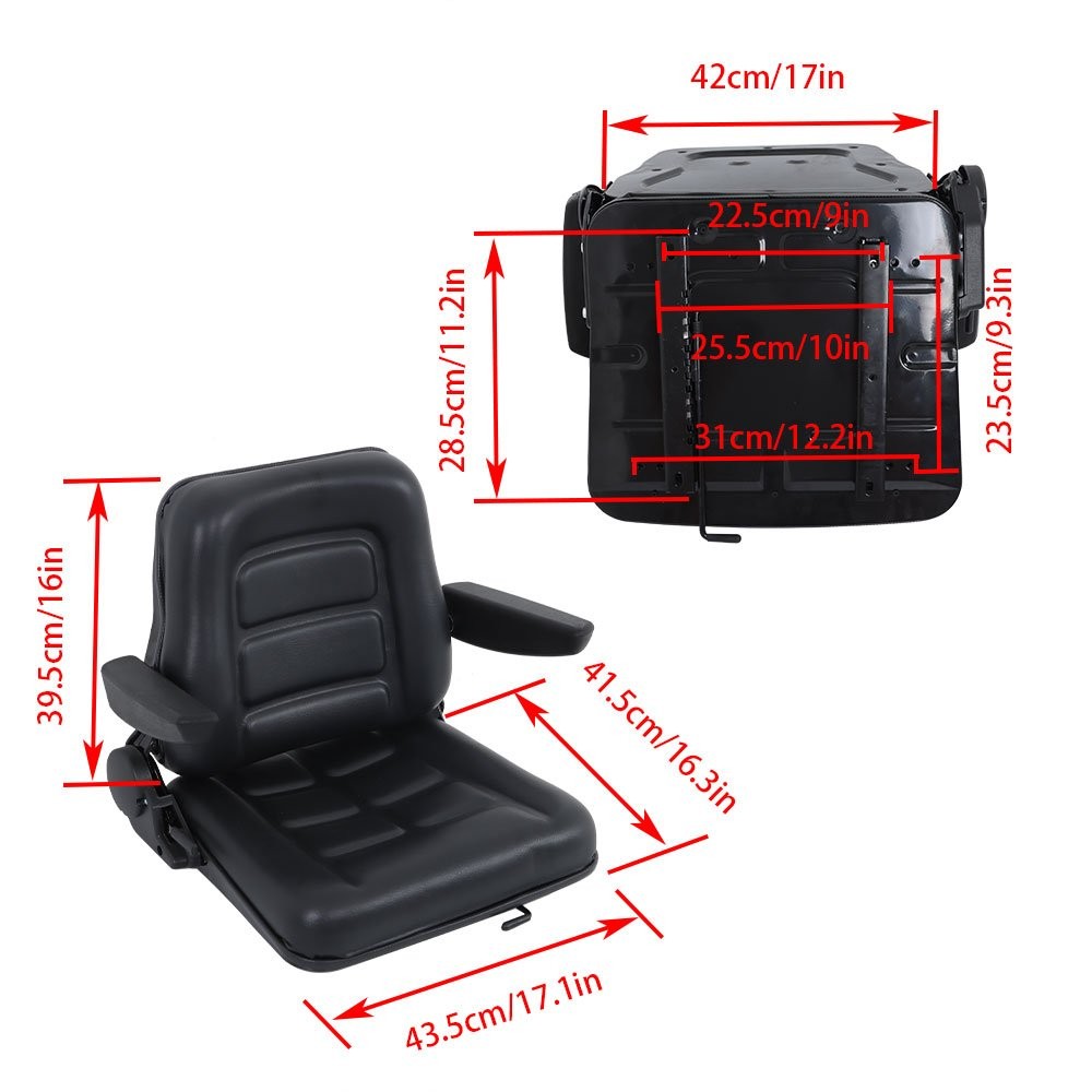 Universal Seat For Forklift Tractor W/Foldable Backrest Slide & Armrest