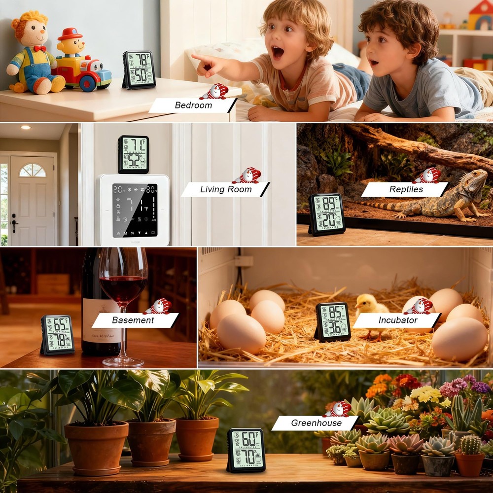 Antonki 2-Pack Room Thermometer, Digital Small 2 Pack, Black ( new version)