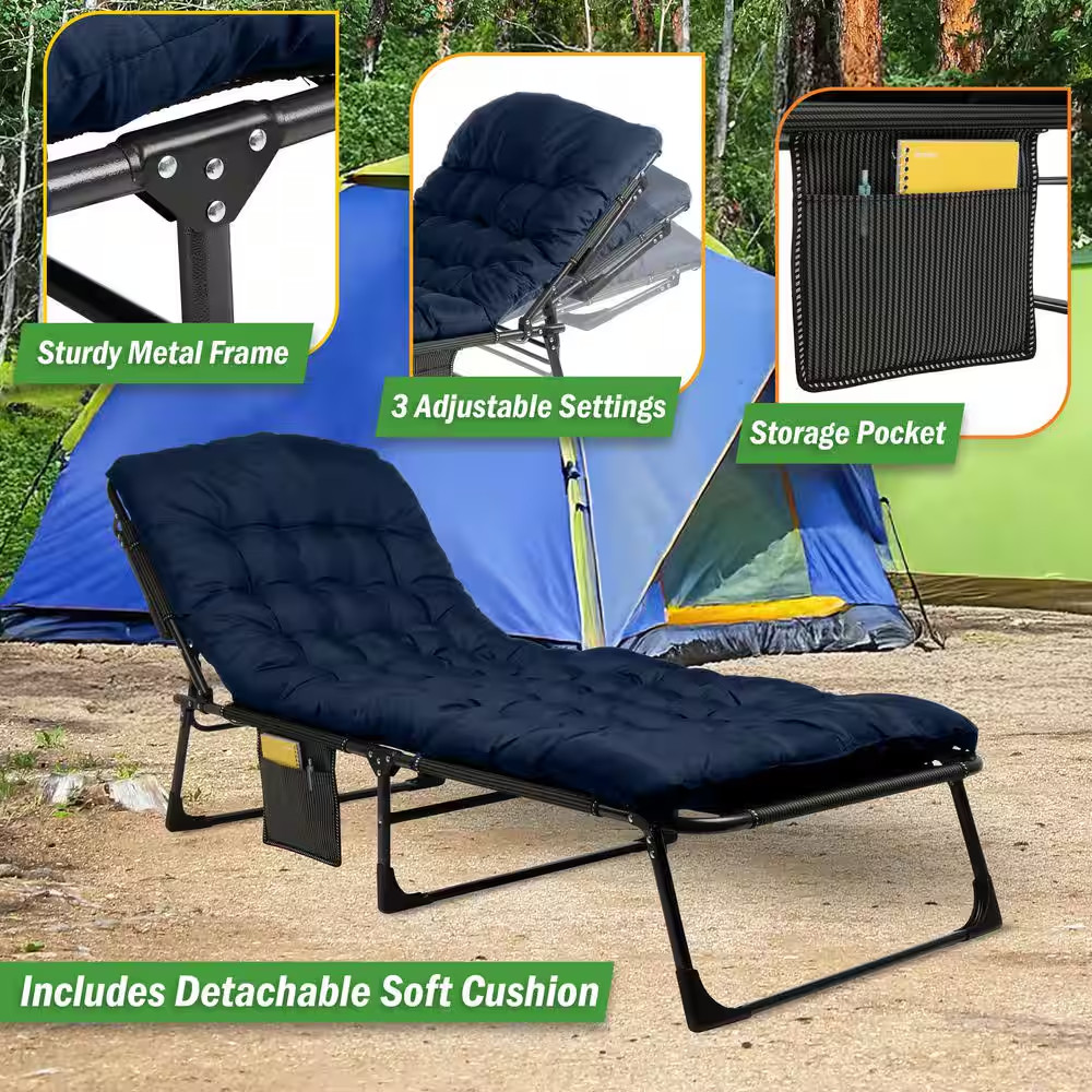 Camping Cot with Mattress, Navy
