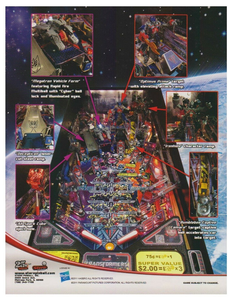 Stern Transformers pinball flyer