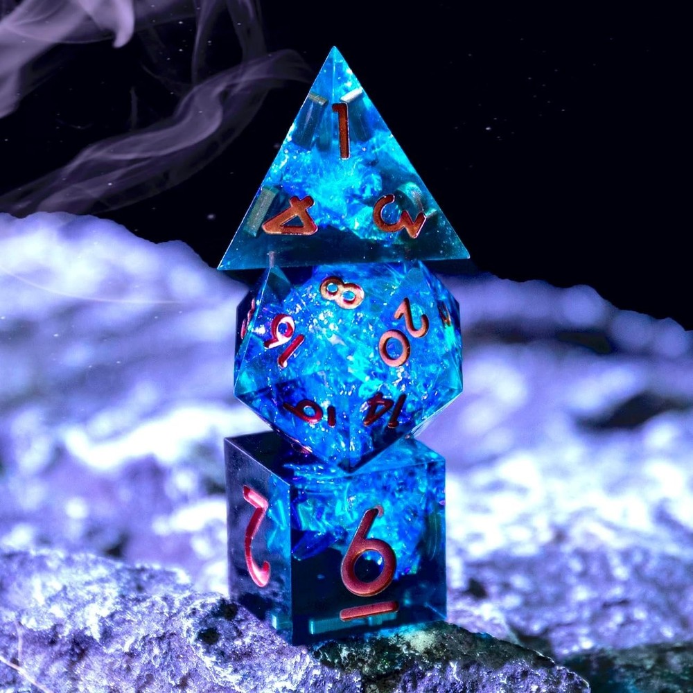 Electrical-Themed Sharp Edge DND Dice Set – 7 Unique Handmade Polyhedral Dice