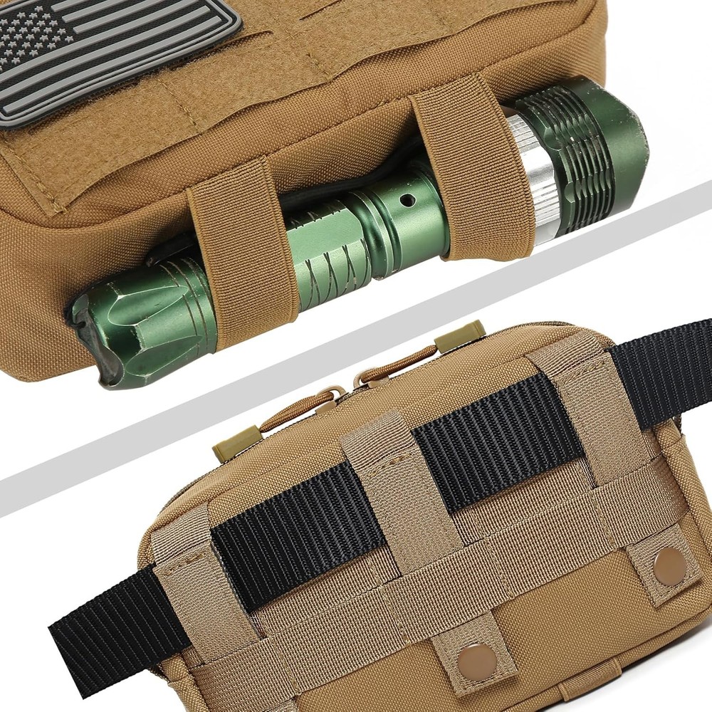 Tactical Molle Horizontal Admin Pouch with Front Drawstring Coyote Brown