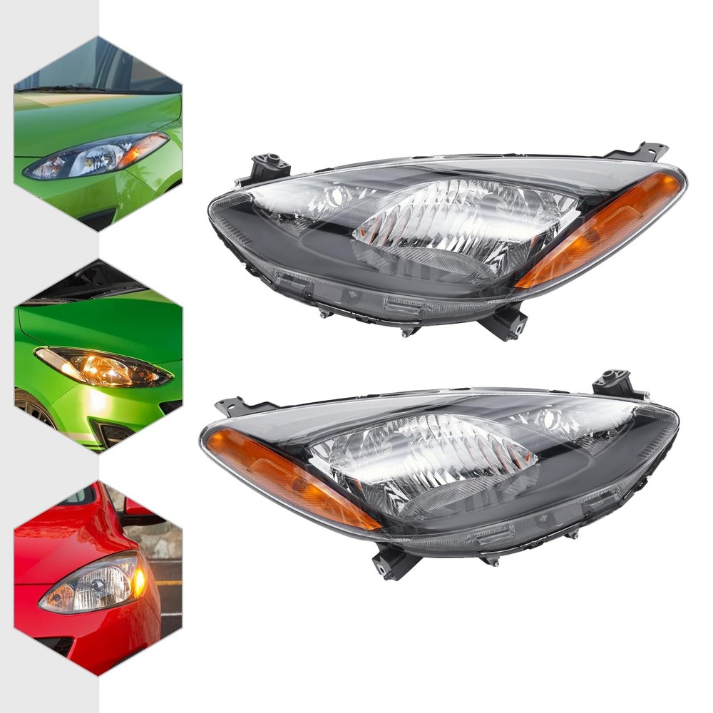 Halogen Headlights Assembly for 2011-2014 Mazda 2 Driver and Passenger Side