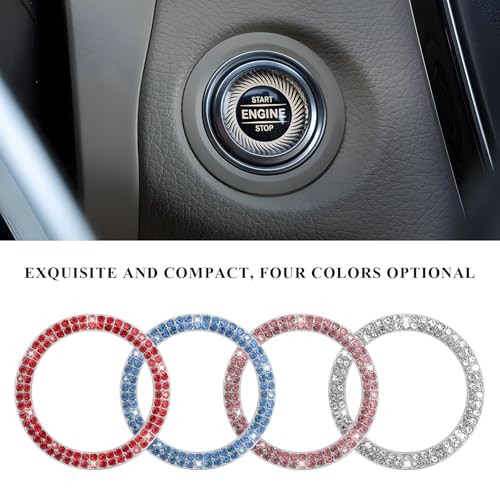 2PCS Bling Car Engine Start Stop Decoration Ring, Crystal Double Row Silver