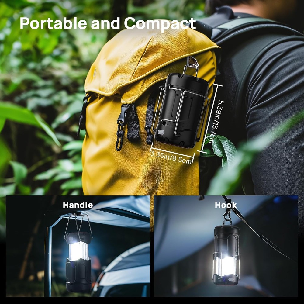 2 Pack Collapsible LED Camping Lantern, Consciot USB C 2 Pack, Black