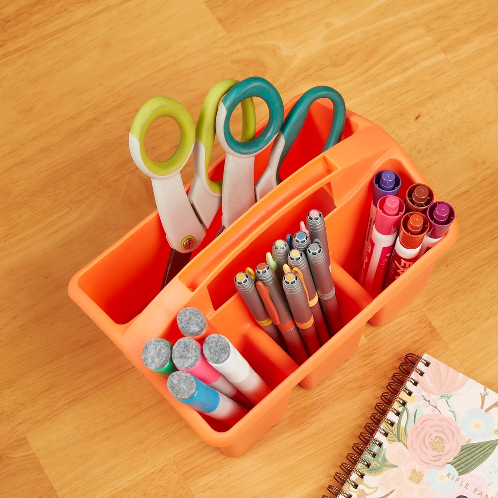 4-Compartment Small Plastic Caddy, Multipurpose Organization, Primary, 6-Pack