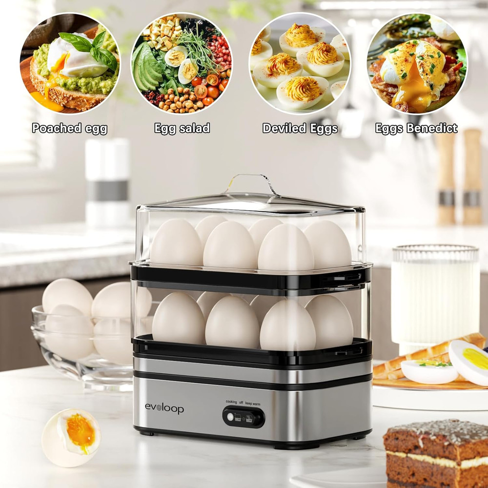 Rapid Egg Cooker Electric 12 Eggs Capacity, Soft, Medium, Hard Boiled, Poached,