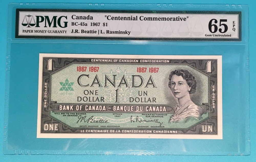 1867 $1 Dollar Centennial CANADA PMG 65