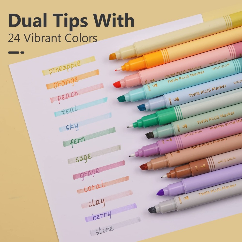 WRITECH Dual Tip Highlighter Markers: Aesthetic Fine & Chisel Tip Pastel Vint...