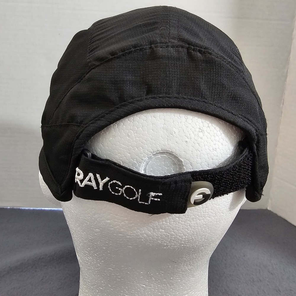 Foray Foldable Black Golf Hat Rubberized Logo Hook & Loop Adjustable Strap