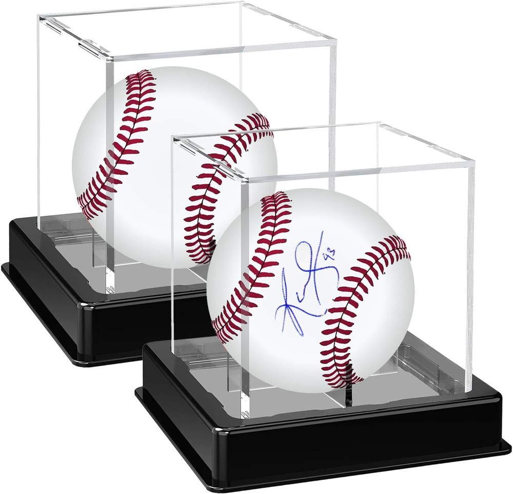 2Pcs Baseball Cube UV Protection Display Case Holder with Built in Stand Clear