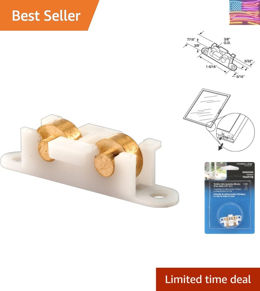 G 3091 Sliding Window Tandem Roller Assembly, 3/8 In. Flat, Brass Rollers 2 Pack