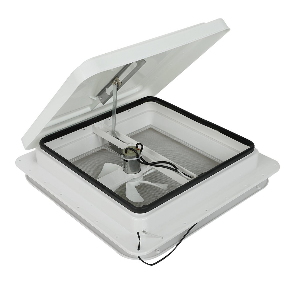 14" RV Trailer Roof Vent Complete 12V Fan w/ Tape White Lid Interior Garnish