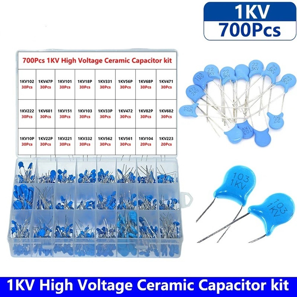 700PCS 1KV 10PF-821PF 24 Values Assorted Kit High-Voltage Ceramic Capacitors Kit