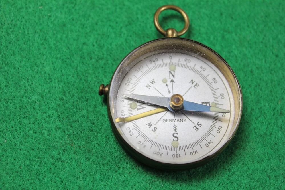 Vintage German Brass Military Pocket Compass w/ Needle Stabilizer Switch