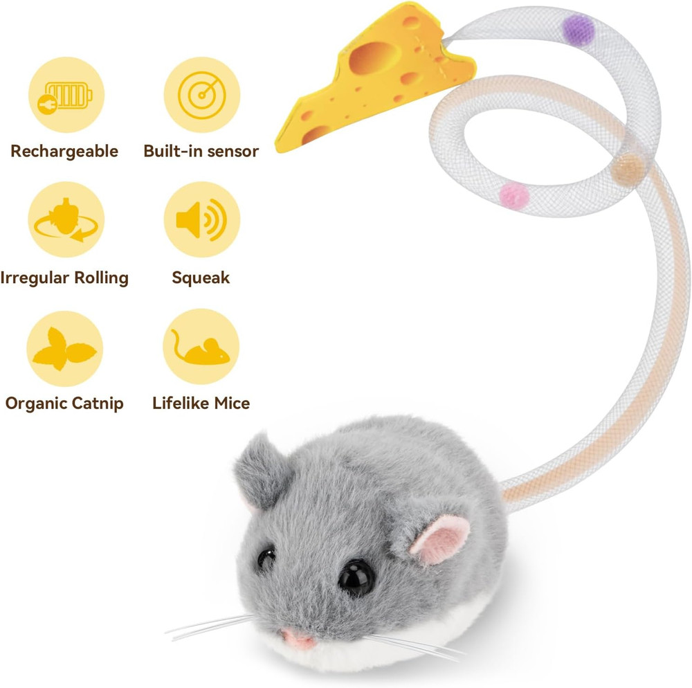 Interactive Migimouse Cat Toy 360° Rolling & Spin with Mesh Plastic Tail for Ind