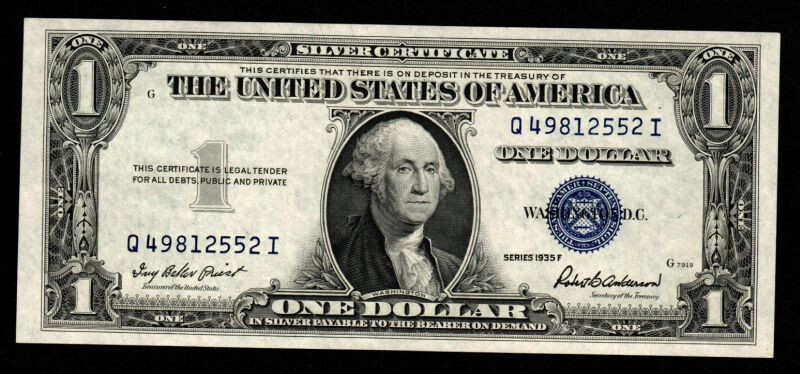 1935F $1 SILVER CERTIFICATE BLUE SEAL GEM UNCIRCULATED