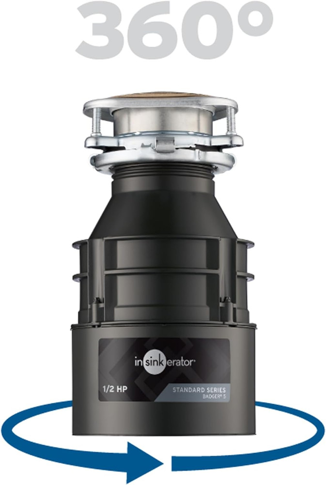 Badger 5 Garbage Disposal, Standard Series 1/2 HP Continuous Feed Food Waste ...
