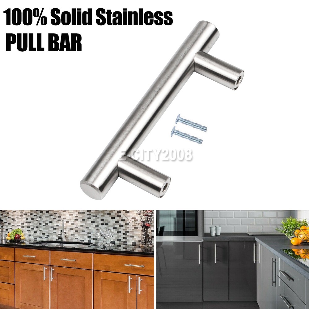 2 Kit 64mm 4" Stainless Steel T Cabinet Handle Bathroom Kitchen Handle Knob Pull