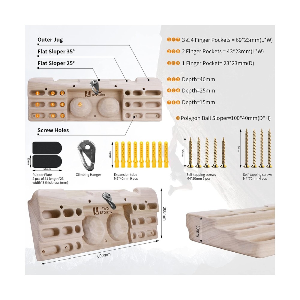 TWO STONES Hangboard Rock Climbing Pull Up Bar for Climbing, Fingerboard Clim...