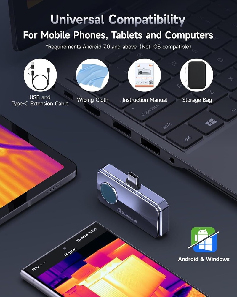 FOXWELL RT100 Infrared Thermal Camera High Resolution Imaging for Android Window