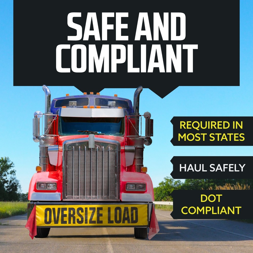 DC Cargo Oversize Load Sign Black Border & Bungee Oversized Load Banner, 2-pack