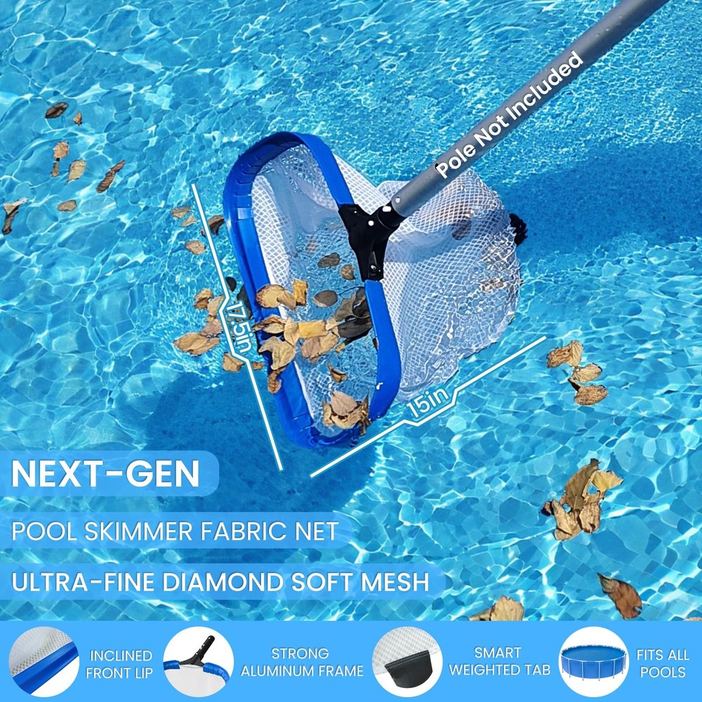 17.5" Pool Net – Heavy Duty Leaf Net with Aluminum Frame with Diamond-Pattern...