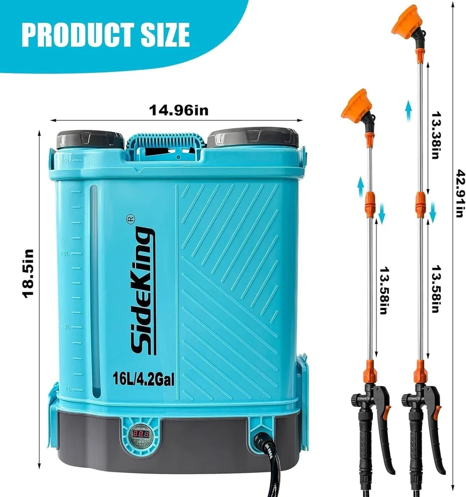 SideKing Battery Powered Backpack Sprayer 4 Gallon, 0-100 PSI Adjustable Pressur
