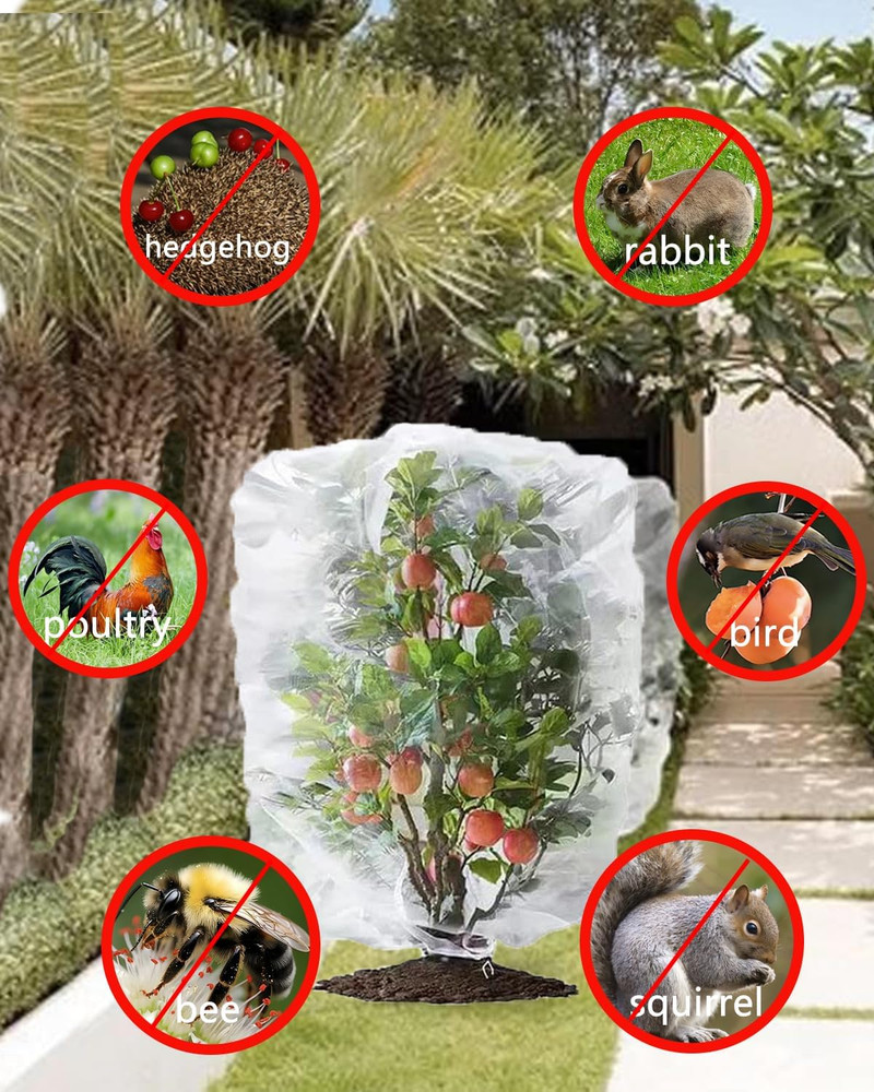 4 Pack Fruit Tree Netting with Zipper & Drawstring, 2.6 X 3.2 Ft Reusable Bluebe