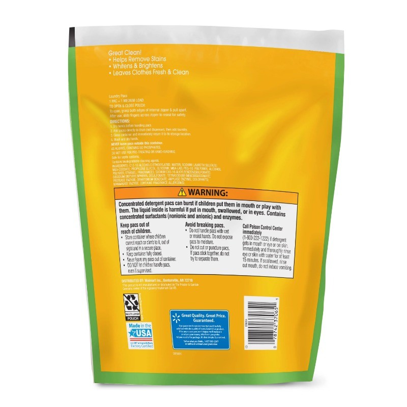 Great Value Ultimate Fresh Laundry Pacs, Original Clean, 60 Count