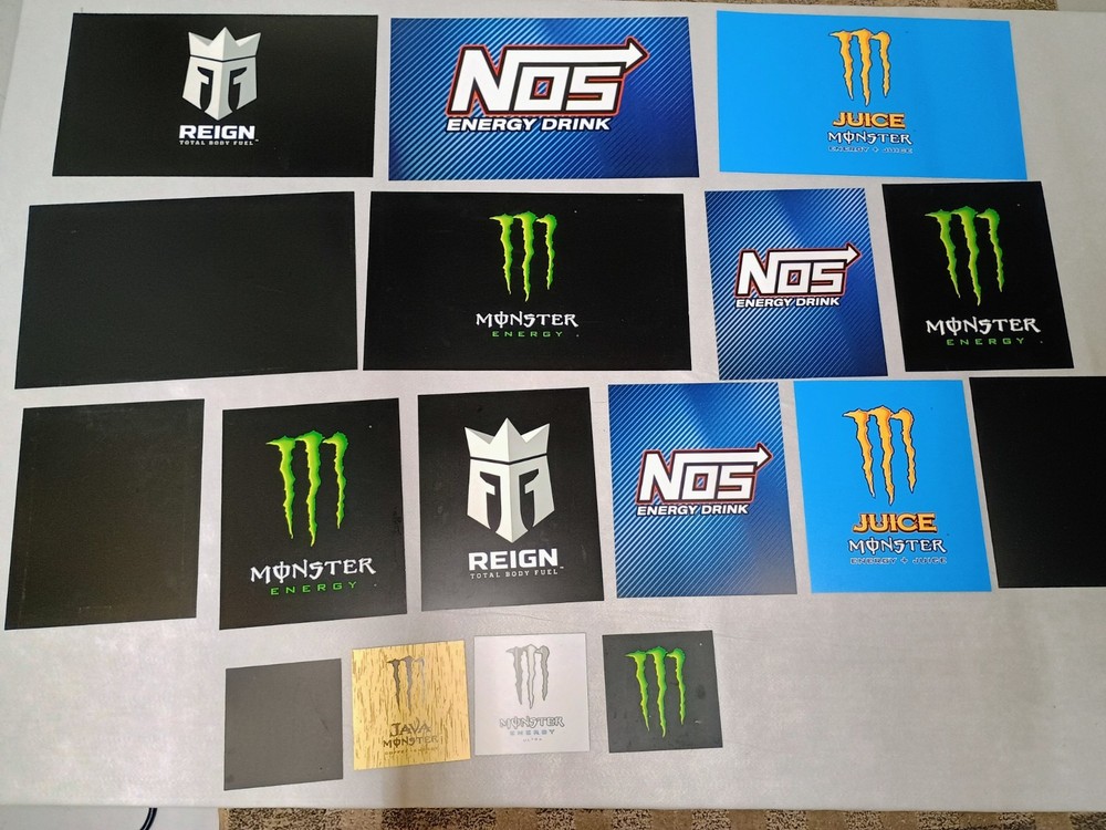 Monster Energy drinks display shelf on wheels that lock and with inserts