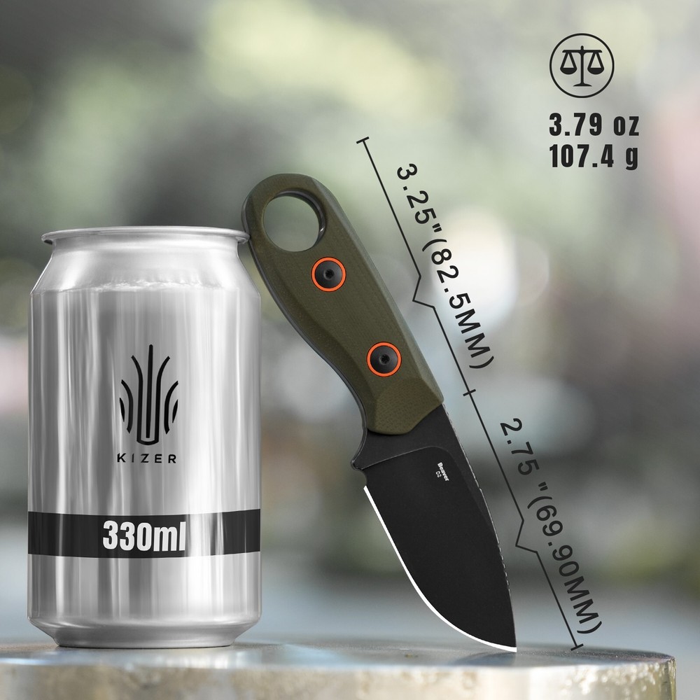 Kizer Beaver Drop Point Fixed Blade Knife Nitro-V/D2 Steel G10 Handle+Sheath