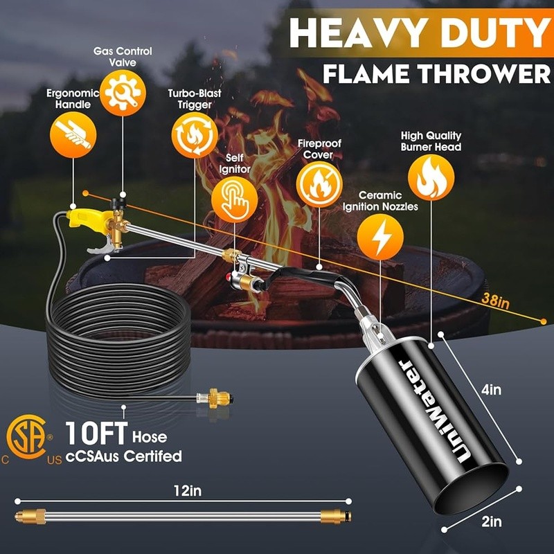 High Output Propane Weed Torch W/ Piezo Ignition & Adjustable Flame Control New