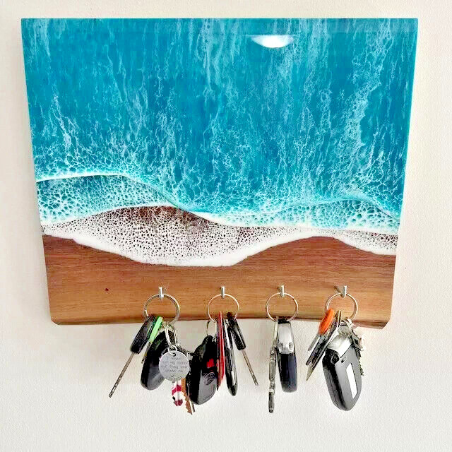 Ocean Epoxy Key Holder Wall Board, River Epoxy Wall Board Interior Decor