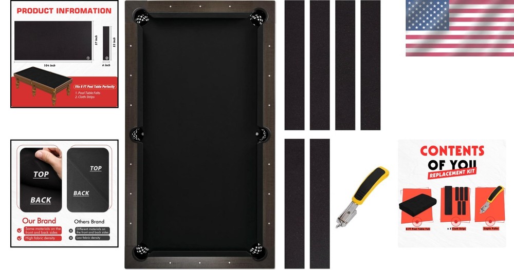 Upgrade Your Game - 8FT Pool Table Felt with Cloth Strips & Easy Staple Puller