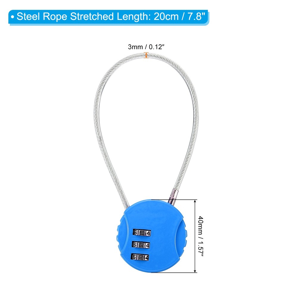 Small Combination Lock 7.8 Inch, 2 Pack 3 Digit Padlock for Locker, Bright Blue
