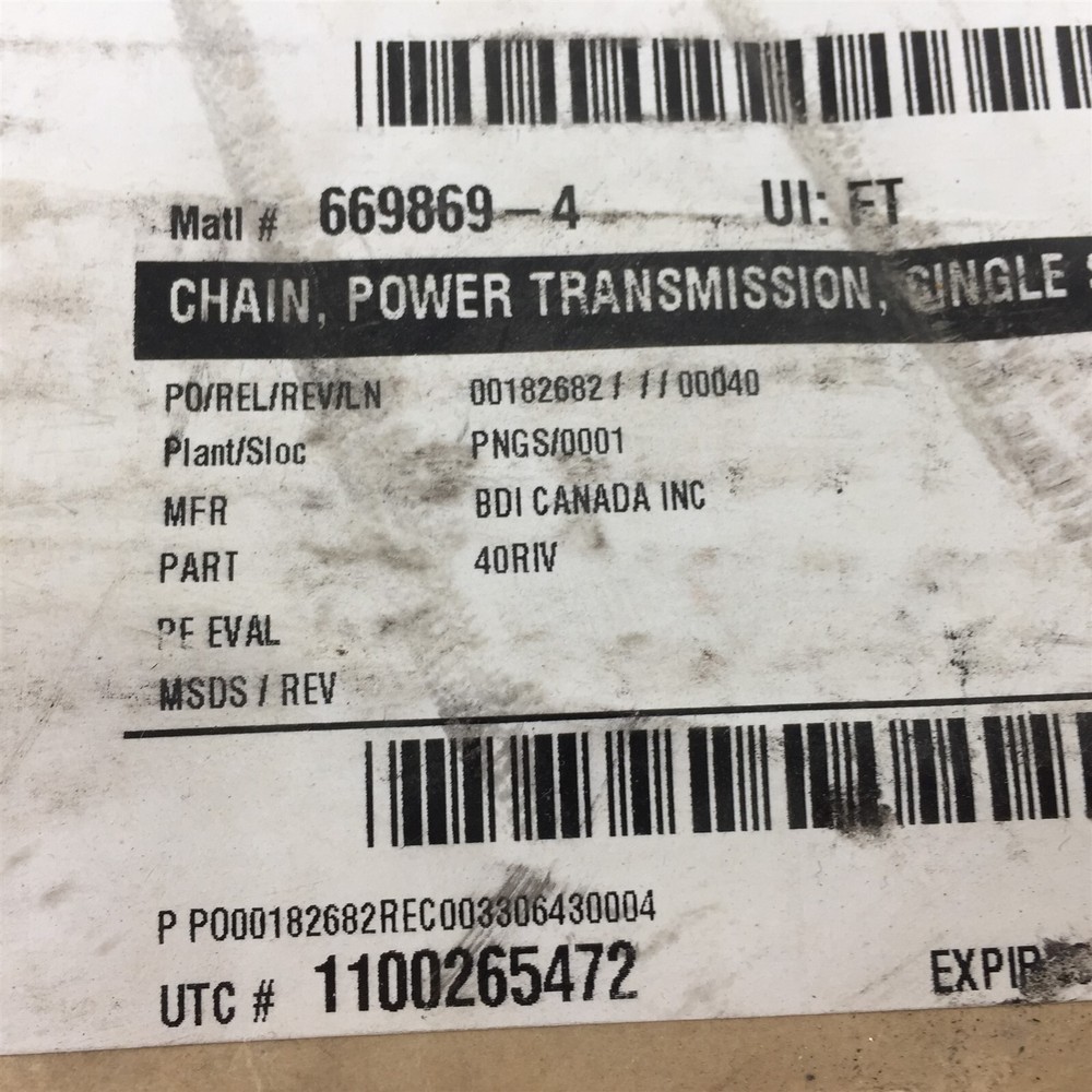 EBC 40-1 Riveted Roller Chain 10' With C/L 669869-4