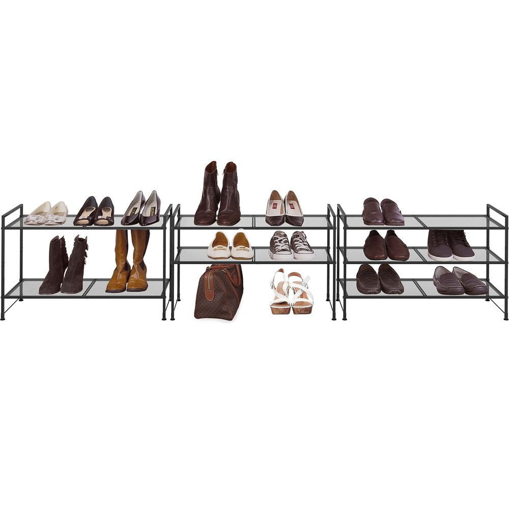 3-Tier Stackable Mesh Shoe Rack, Black