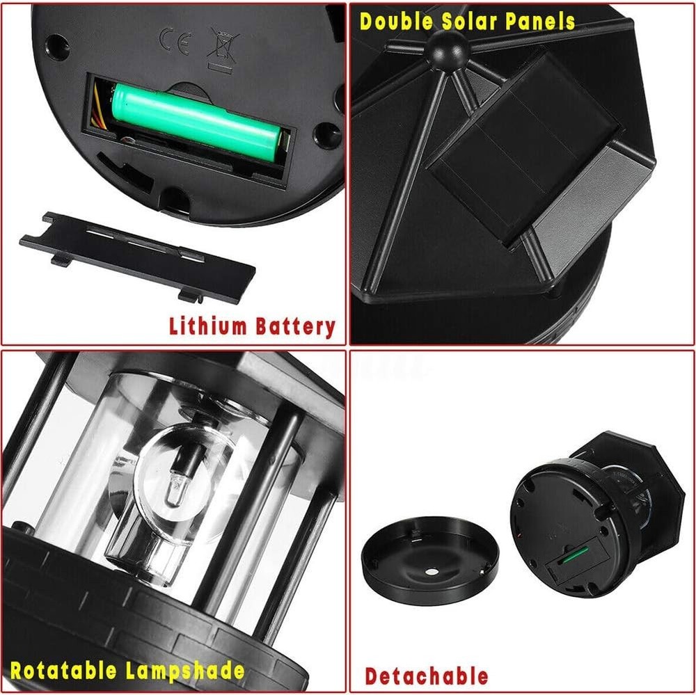 Solar Lighthouse 360 Degree Rotating Led Black, Red
