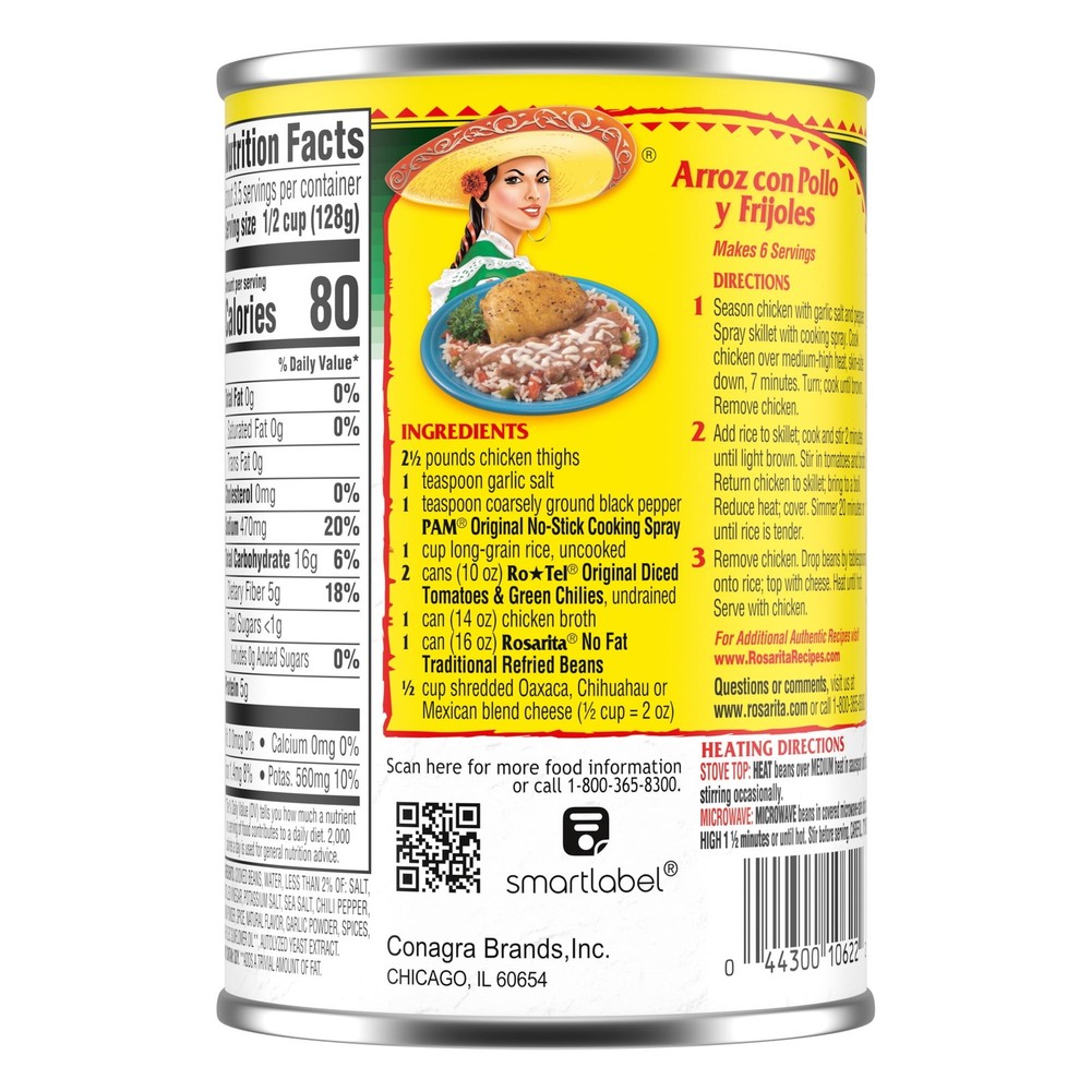 8 Pack No Fat Traditional Refried Beans 16 oz.