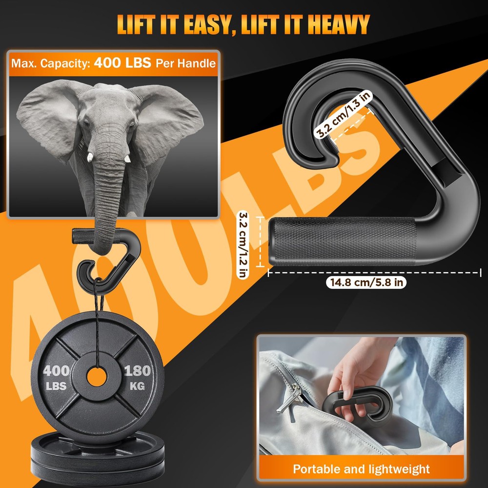 Neutral Grip Handle Attachment for Pull-up Bars, 1 Pair Portable Hooks Black