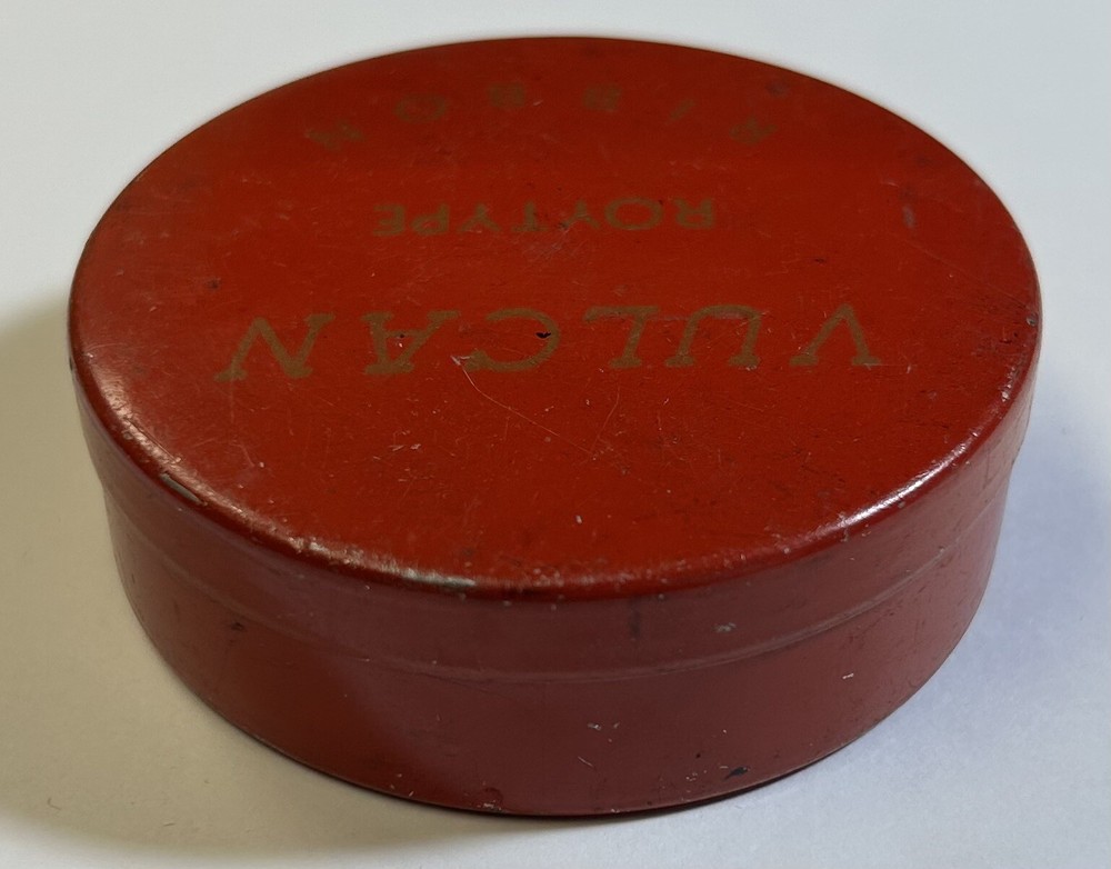 Vulcan Rotype Typewriter Ribbon Tin, Red 2 5/8” Round