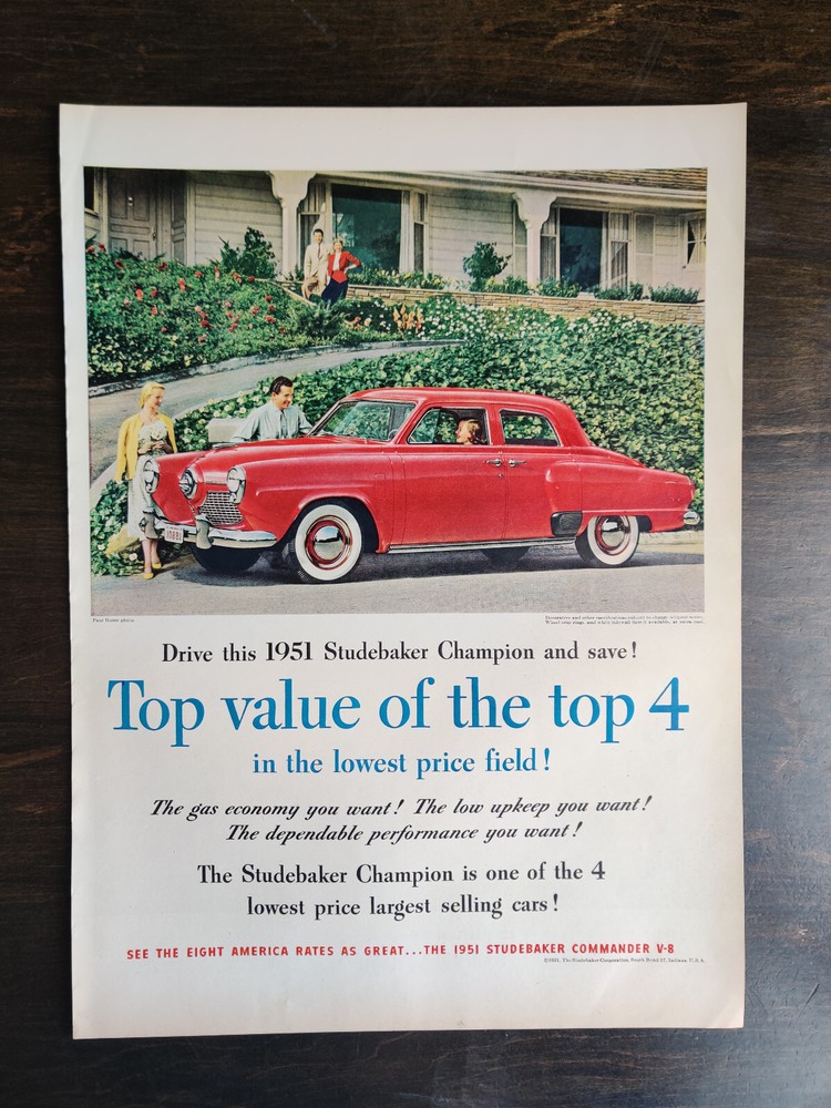 Vintage 1951 Studebaker Champion Full Page Original Ad