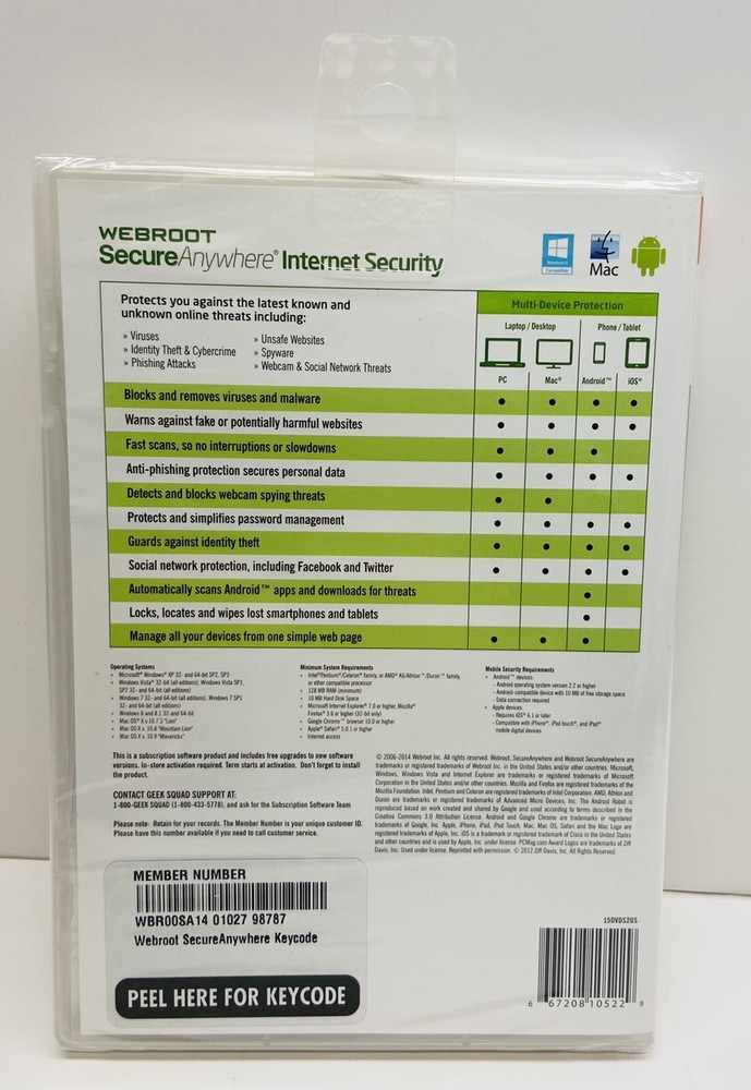 Webroot Secure Anywhere Internet Security 3 Devices for PC/MAC/Mobile NEW