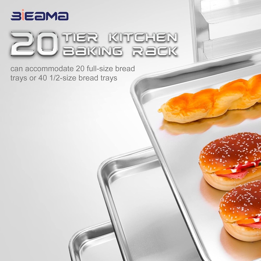 20-Tier Baking Rack, Aluminum Baking Rack with 4 Wheels