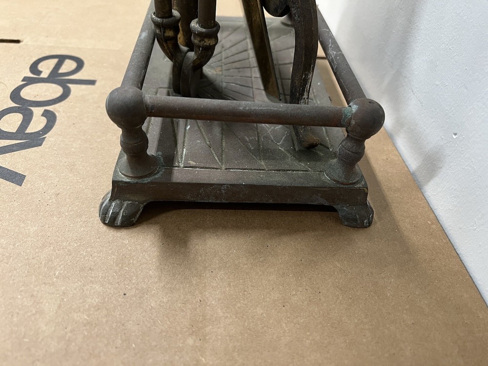 Vintage Solid Brass Fireplace 3 Tools with Stand Set