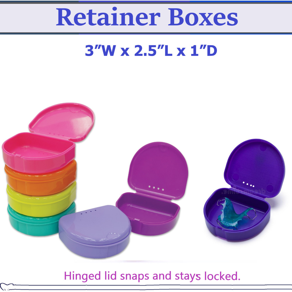 Dental Retainer Box Orthodontic Appliance Guard Snap Closure, 1" Deep, Upto 200