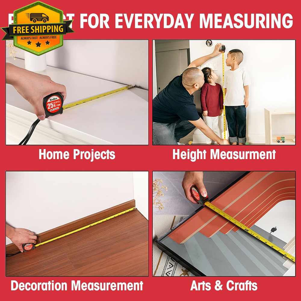 25ft Tape Measure Self Lock Retractable Easy Read Bulk Pack