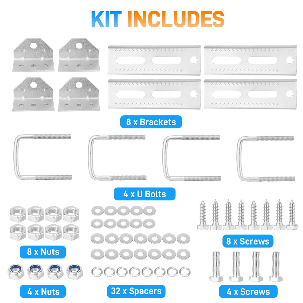 4 Pack 8" Galvanized Swivel Top Bunk Bracket Support Kit For Boat Trailer 3x3