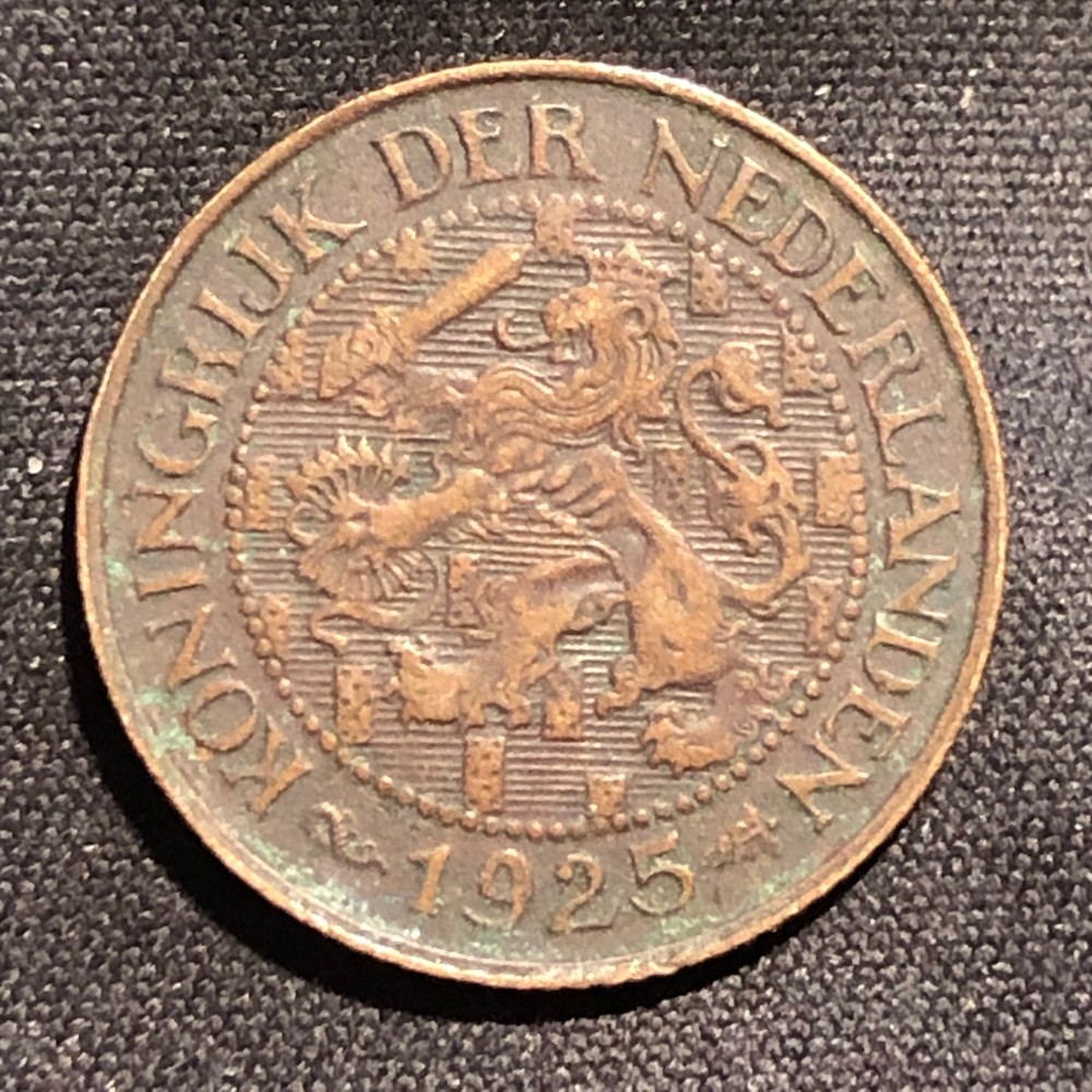 1925 Netherlands 1 Cent Bronze Coin - XF (Extra Fine) condition
